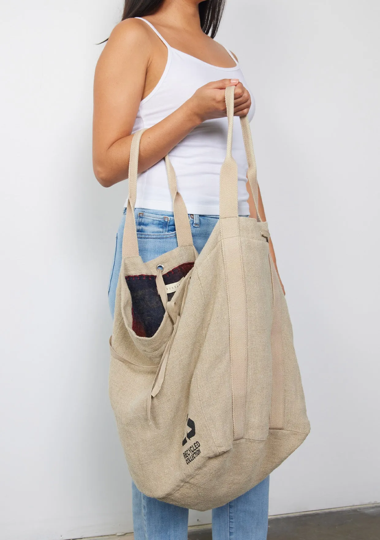 Large Reversible Navy Plaid Shopper Tote Bag
