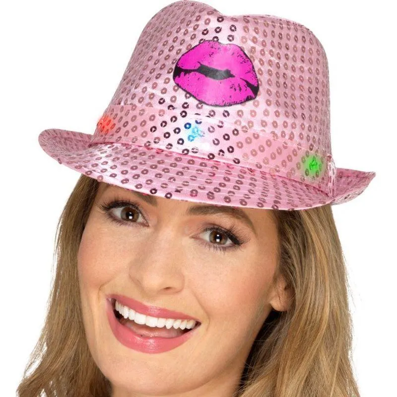 Light Up Sequin Hen Party Trilby Hat Adult Pink