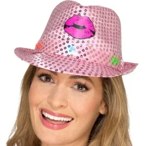 Light Up Sequin Hen Party Trilby Hat Adult Pink