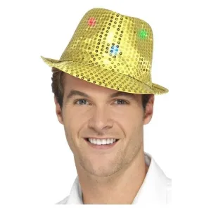 Light Up Sequin Trilby Hat Adult Gold