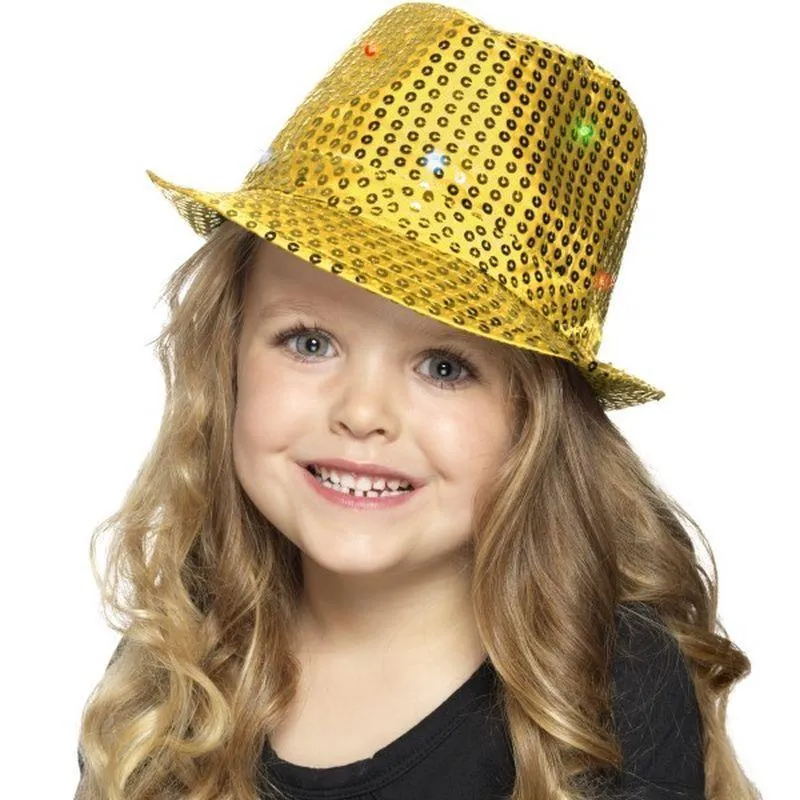 Light Up Sequin Trilby Hat Adult Gold
