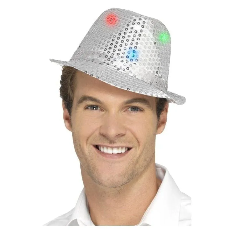 Light Up Sequin Trilby Hat Adult Silver