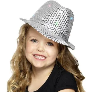 Light Up Sequin Trilby Hat Adult Silver