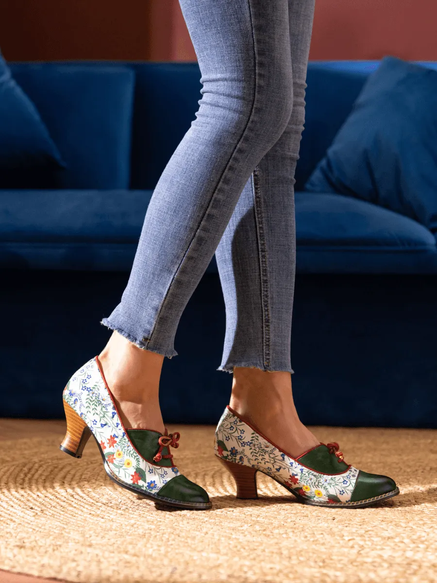 Lily Floral Kitten Heel Leather Pump