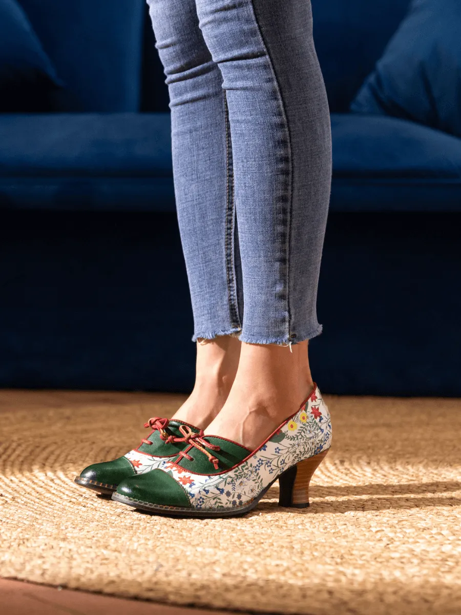 Lily Floral Kitten Heel Leather Pump