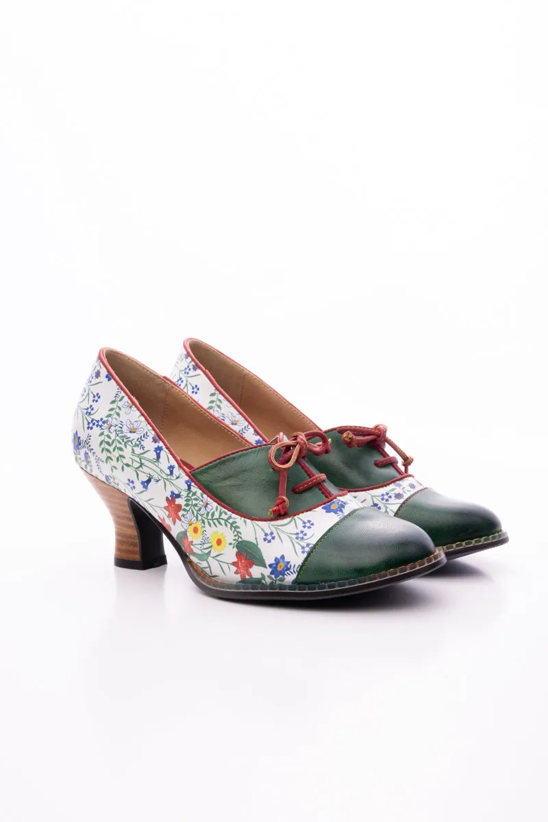 Lily Floral Kitten Heel Leather Pump