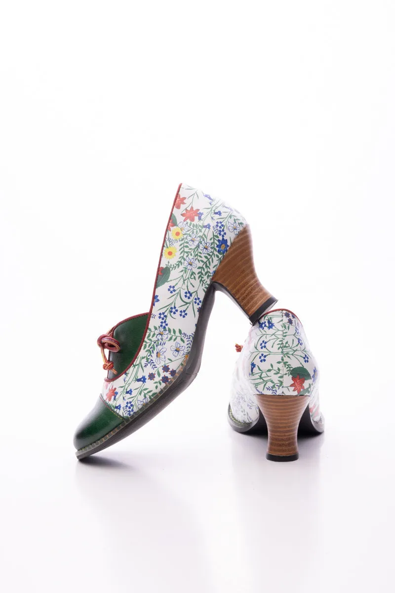 Lily Floral Kitten Heel Leather Pump