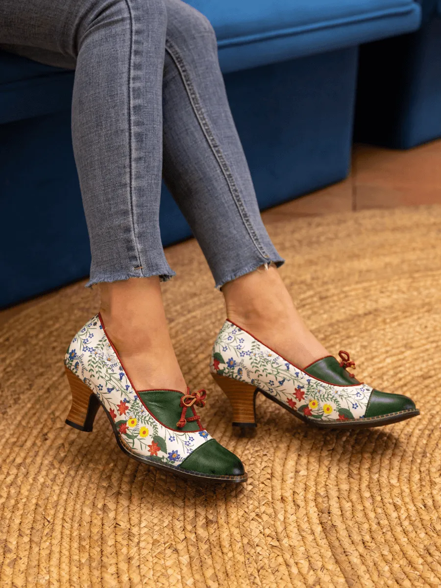 Lily Floral Kitten Heel Leather Pump