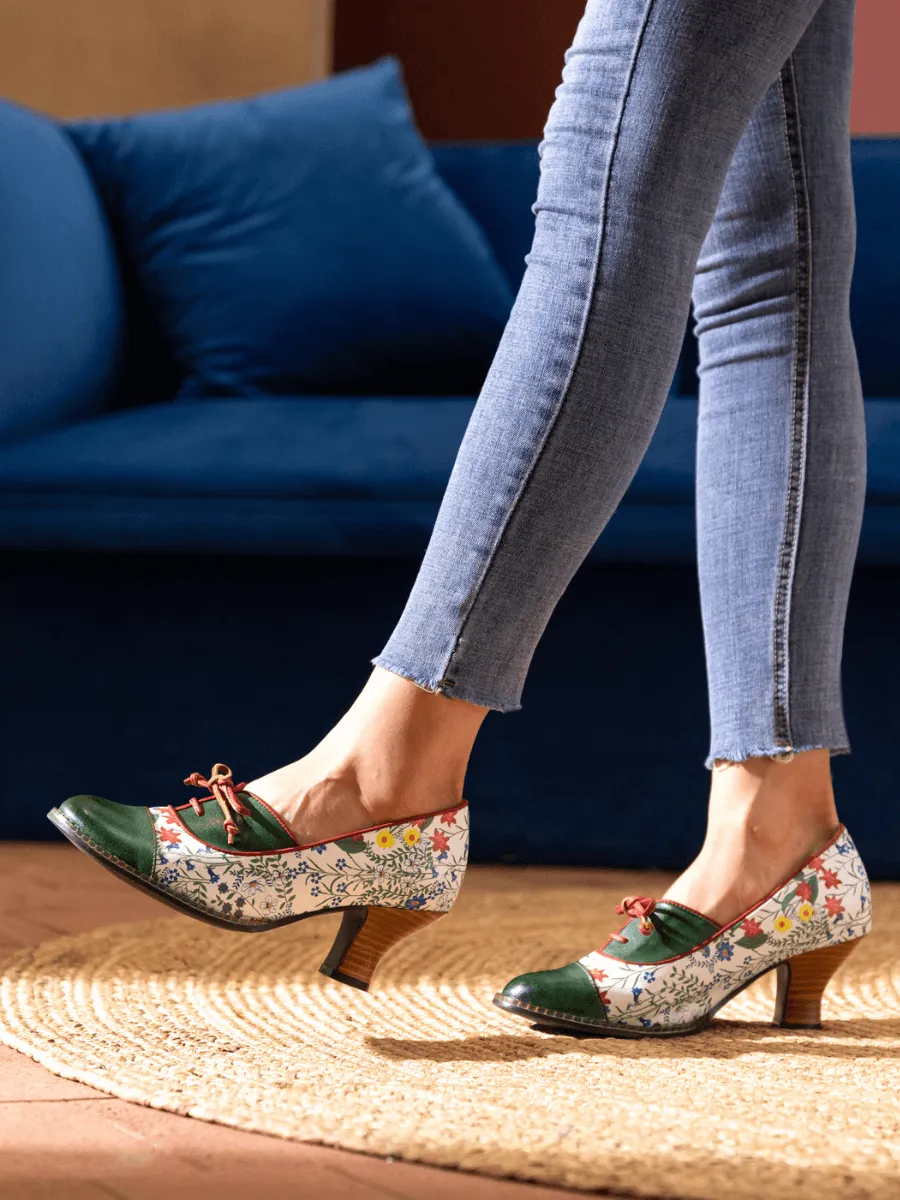 Lily Floral Kitten Heel Leather Pump