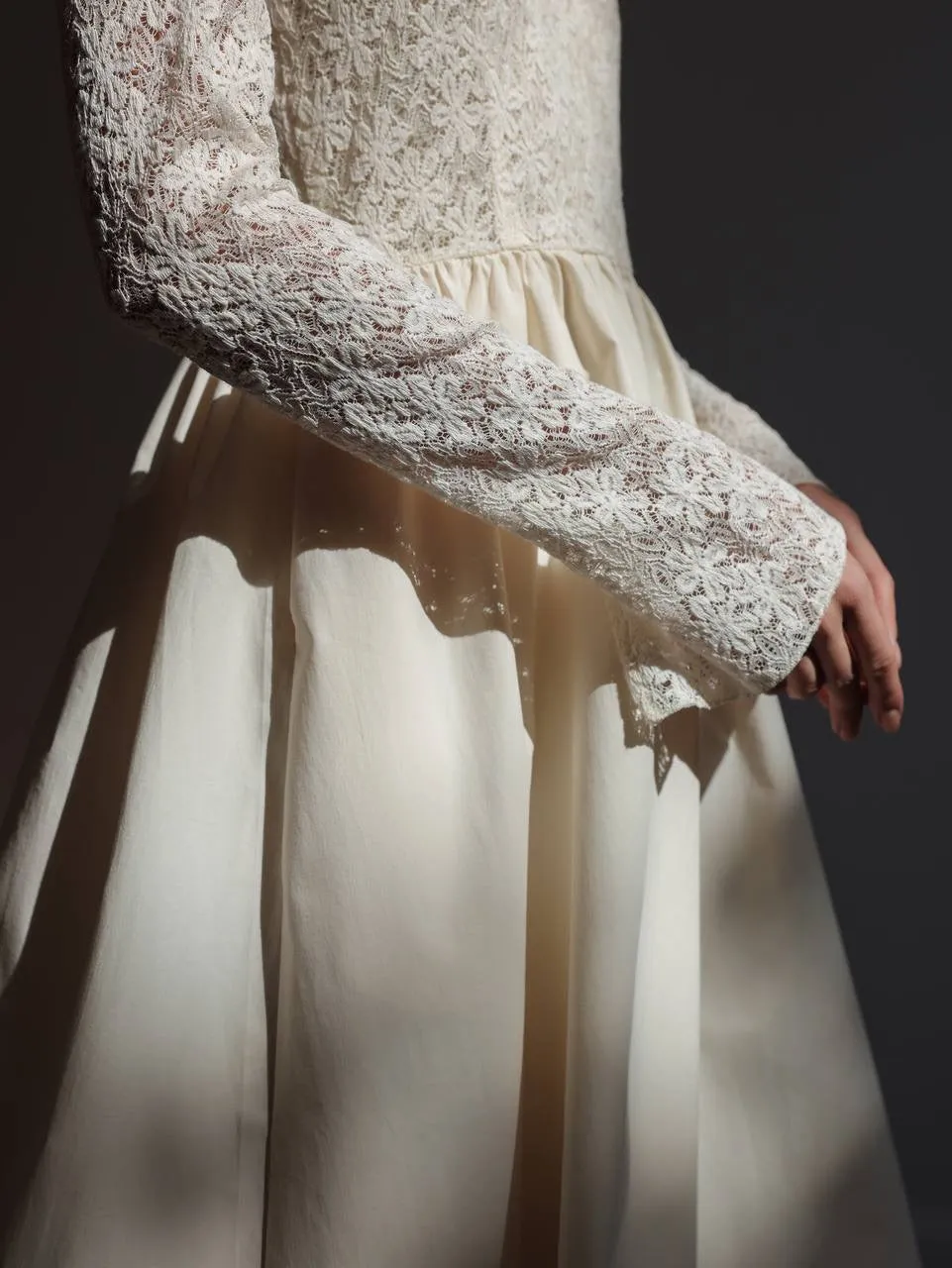 Long-Sleeve Lace Bodice Maxi Dress