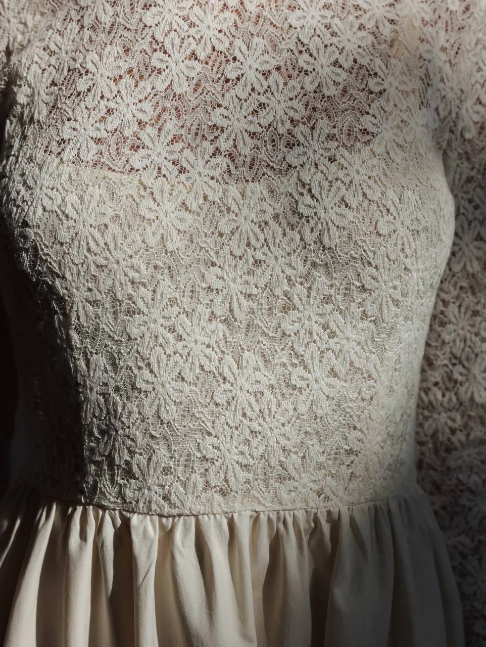 Long-Sleeve Lace Bodice Maxi Dress