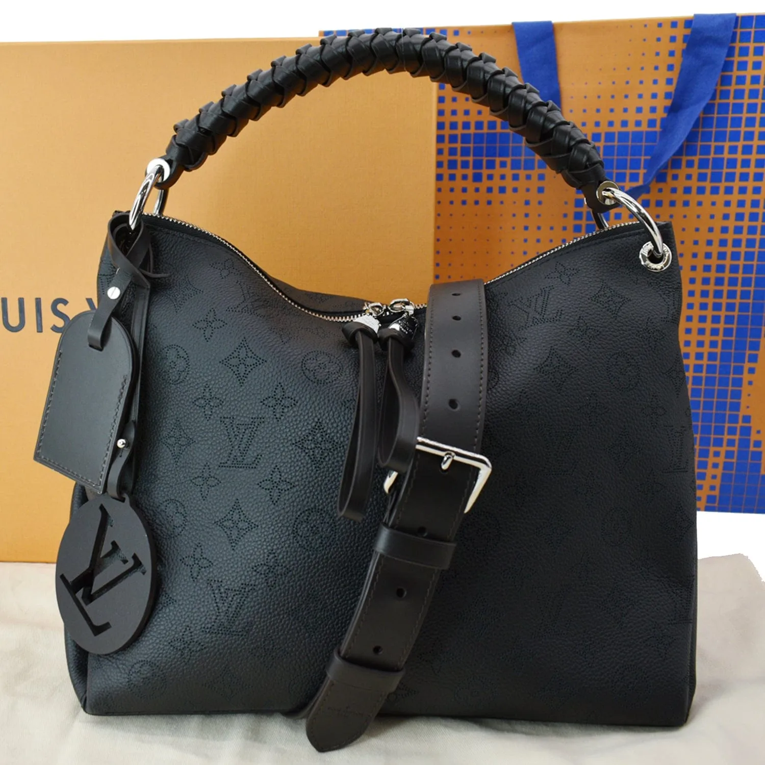 LOUIS VUITTON Beaubourg Mahina Leather Hobo Shoulder Bag Black
