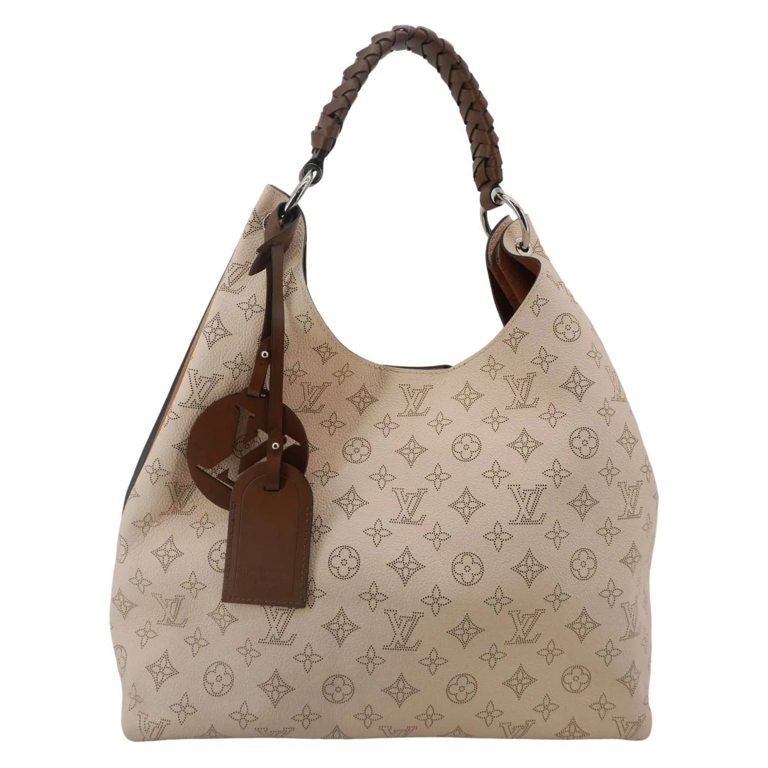 LOUIS VUITTON Carmel Mahina Leather Hobo Bag Cream