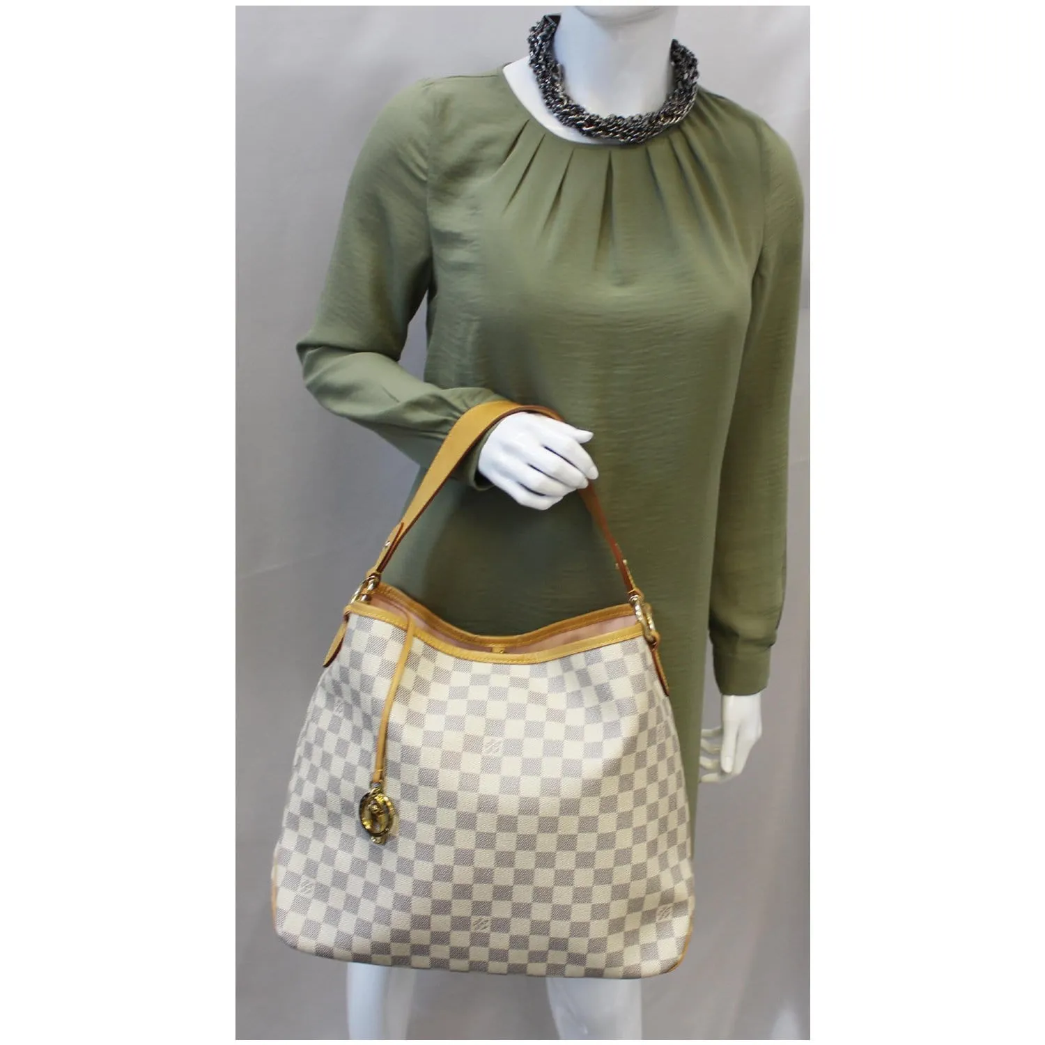 LOUIS VUITTON Delightful MM NM Damier Azur Hobo Shoulder Bag White