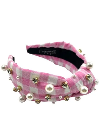 Luxury Gingham Headbands Hand Sewn Embellishments
