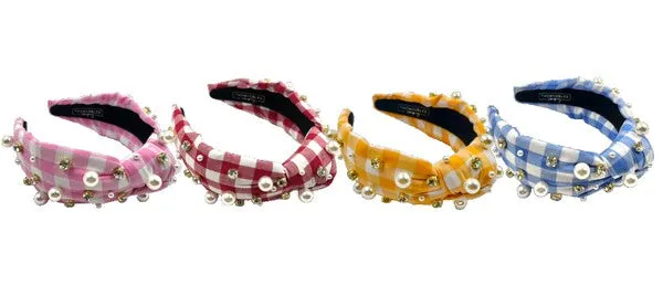 Luxury Gingham Headbands Hand Sewn Embellishments