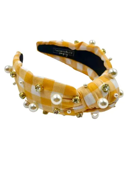 Luxury Gingham Headbands Hand Sewn Embellishments