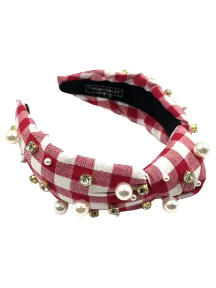 Luxury Gingham Headbands Hand Sewn Embellishments