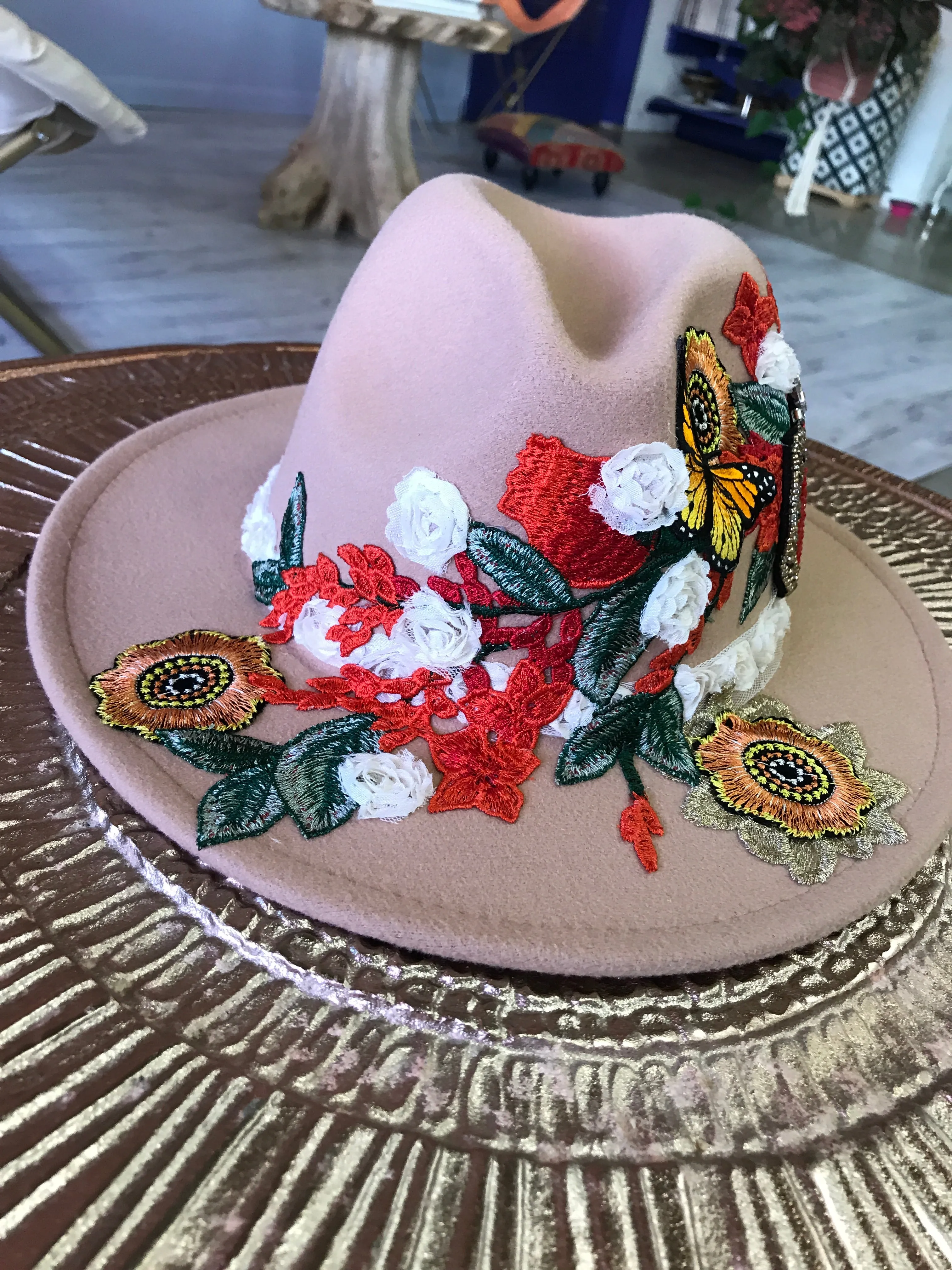 Mad Hatter Butterflies COLLAGE ART HAT