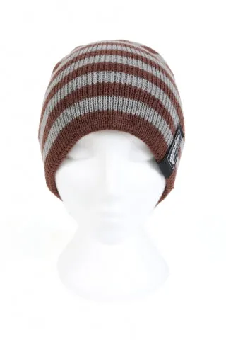 MAINLINE BEANIE BROWN & GREY STRIPED