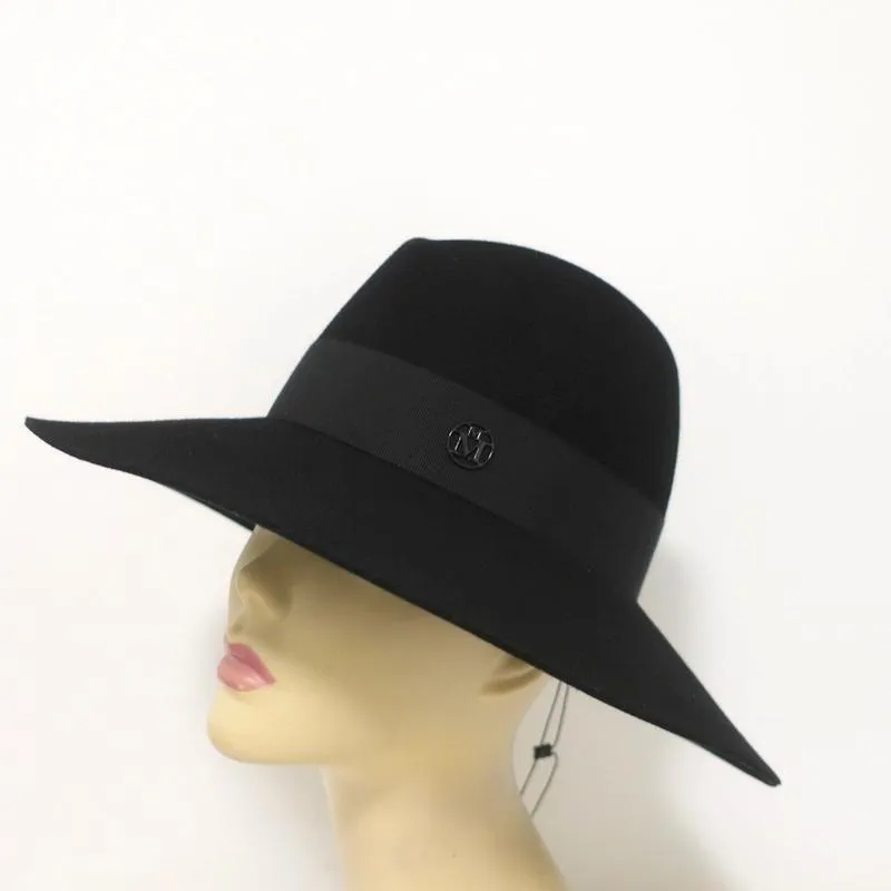 Maison Michel Kate Fedora Hat Black Grosgrain-Trim Felt Size Small NEW