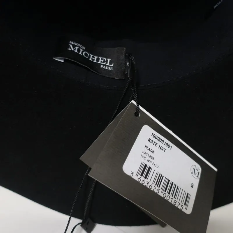 Maison Michel Kate Fedora Hat Black Grosgrain-Trim Felt Size Small NEW
