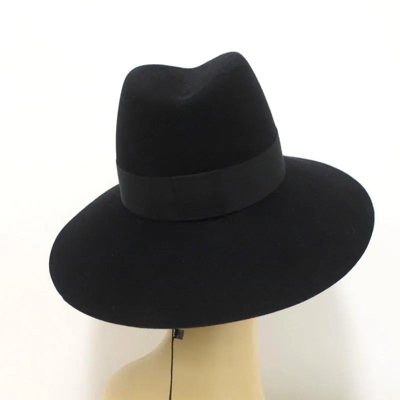 Maison Michel Kate Fedora Hat Black Grosgrain-Trim Felt Size Small NEW