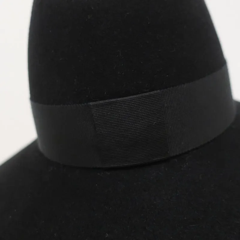 Maison Michel Kate Fedora Hat Black Grosgrain-Trim Felt Size Small NEW
