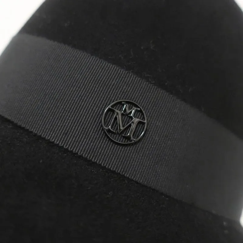 Maison Michel Kate Fedora Hat Black Grosgrain-Trim Felt Size Small NEW