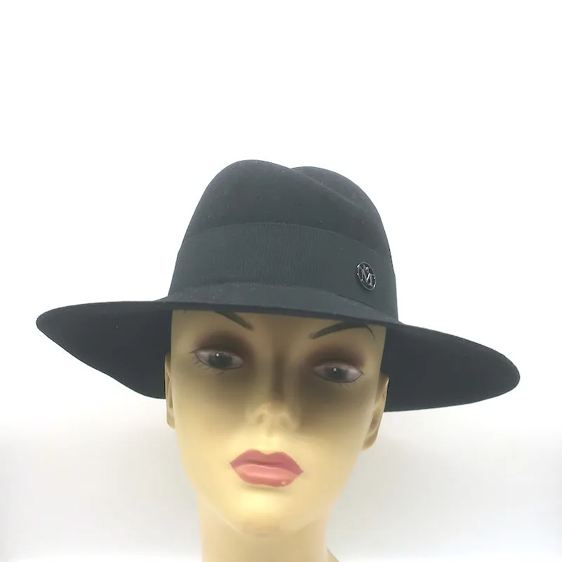 Maison Michel Virginie Fedora Hat Black Wool Felt Size Small