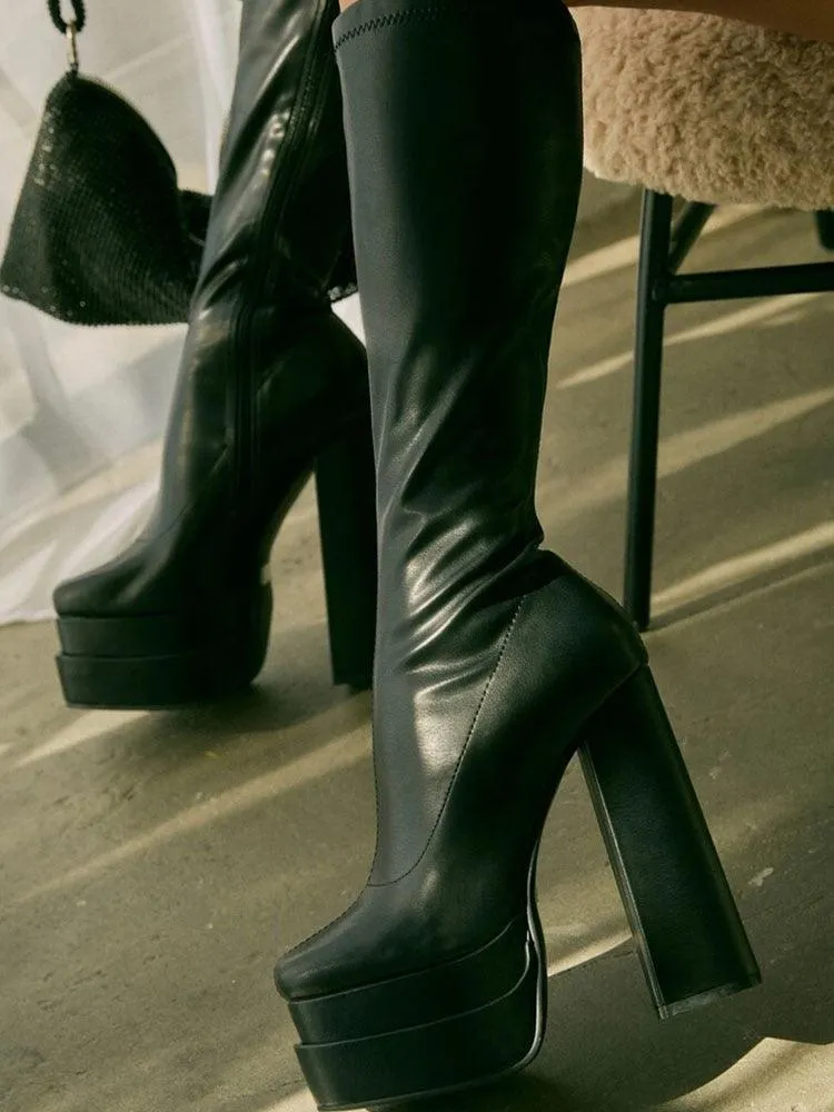 Make a Bold Statement with Our Block Heels Platform Gothic Over The Knee Boots with High Heels