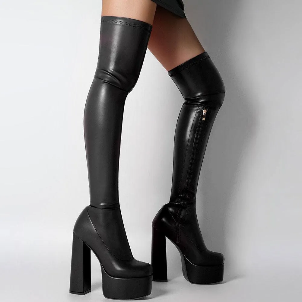 Make a Bold Statement with Our Block Heels Platform Gothic Over The Knee Boots with High Heels