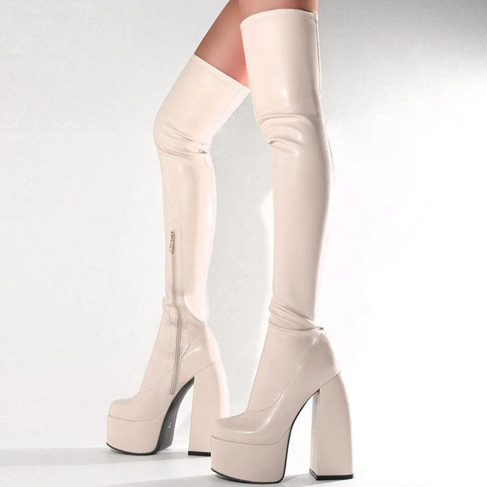 Make a Bold Statement with Our Block Heels Platform Gothic Over The Knee Boots with High Heels