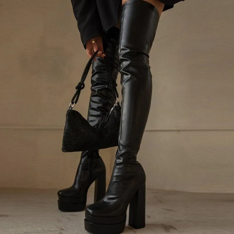 Make a Bold Statement with Our Block Heels Platform Gothic Over The Knee Boots with High Heels