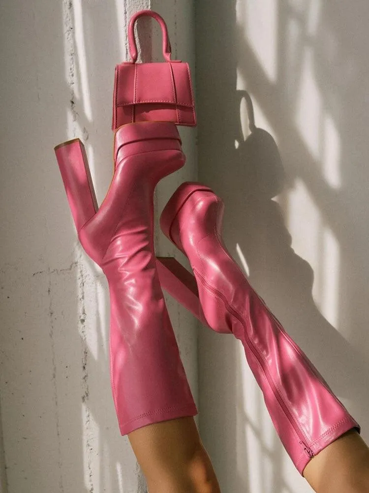 Make a Bold Statement with Our Block Heels Platform Gothic Over The Knee Boots with High Heels