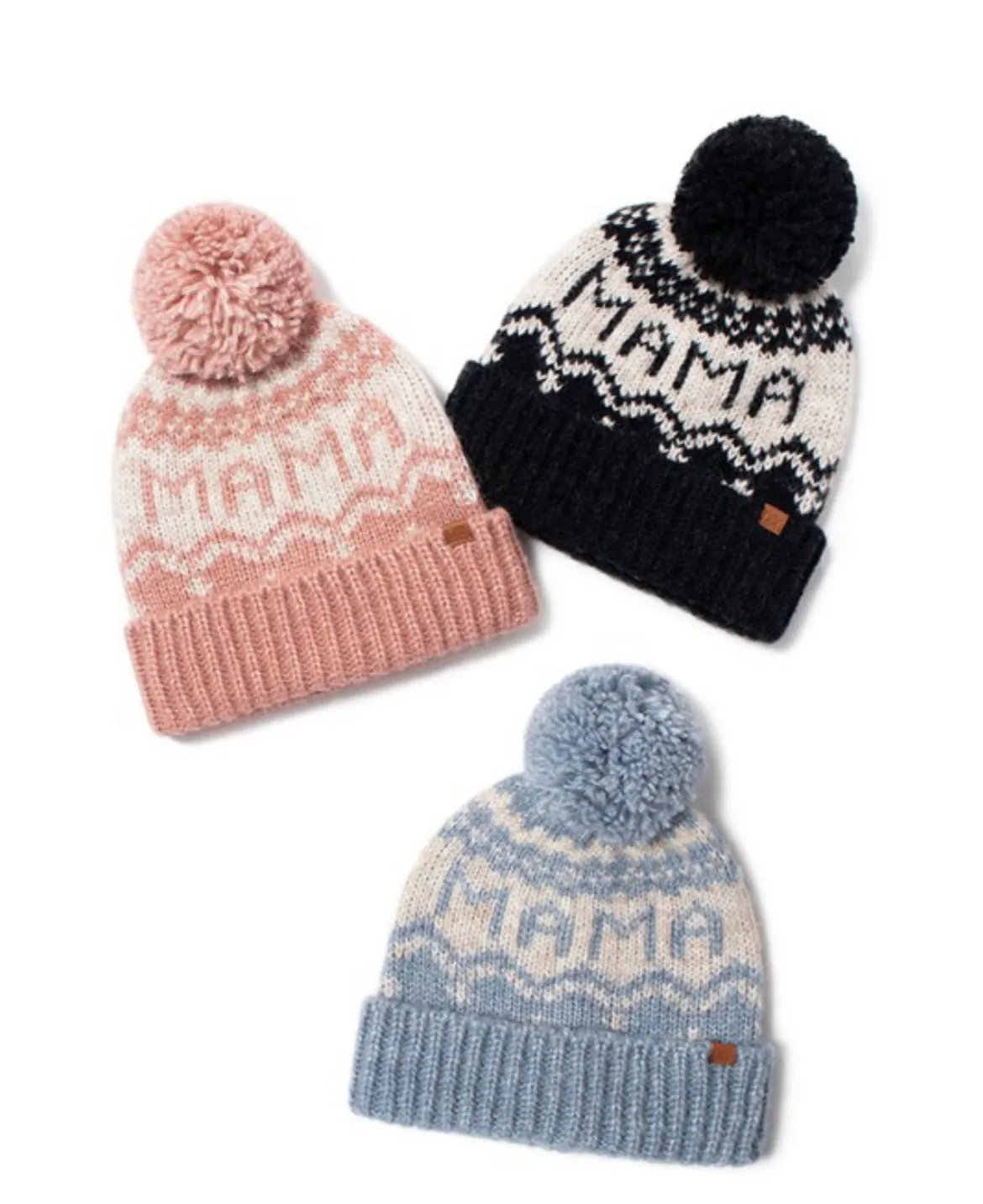 Mama Jacquard Knit Pom Beanie