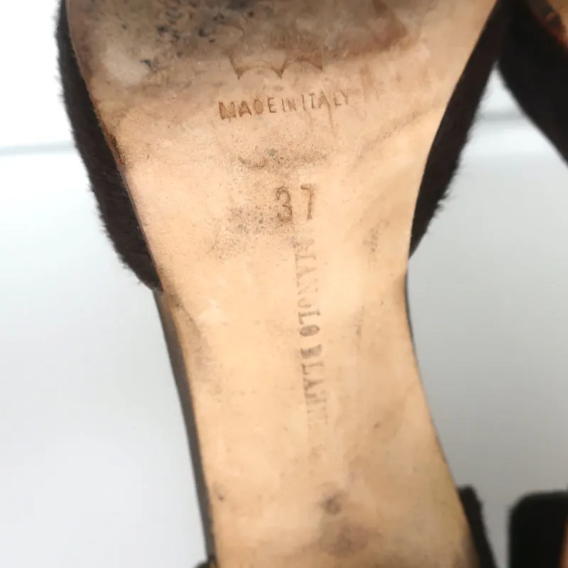 Manolo Blahnik D'Orsay Pumps Dark Brown Calf Hair Size 37 Pointed Toe Heels