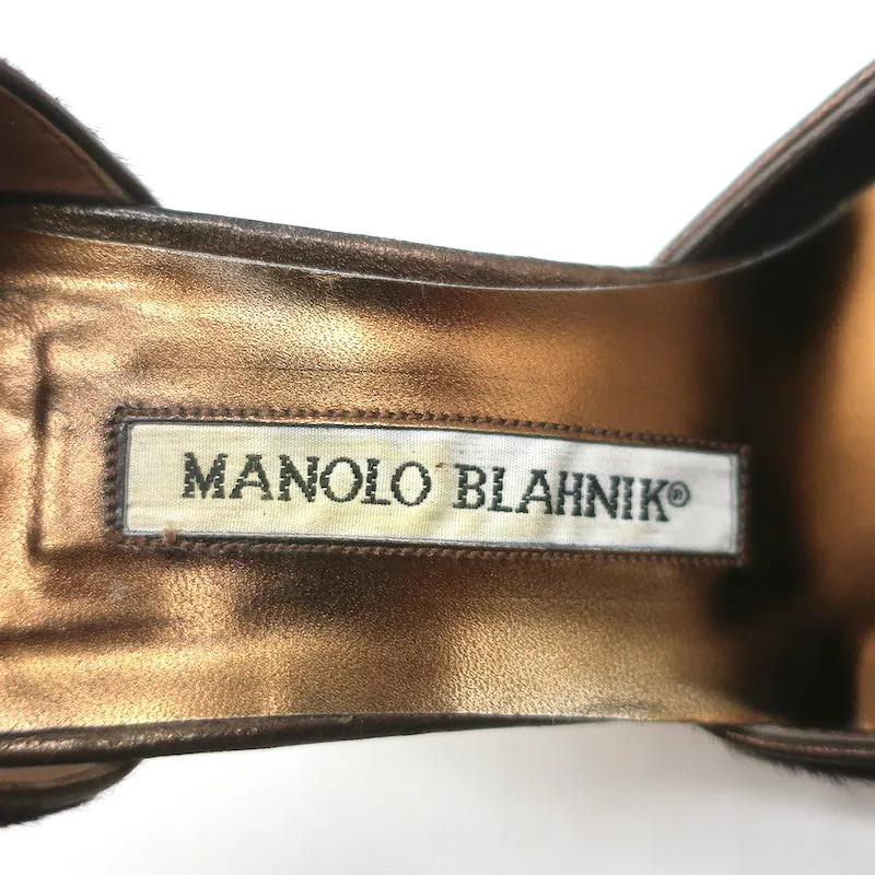 Manolo Blahnik D'Orsay Pumps Dark Brown Calf Hair Size 37 Pointed Toe Heels