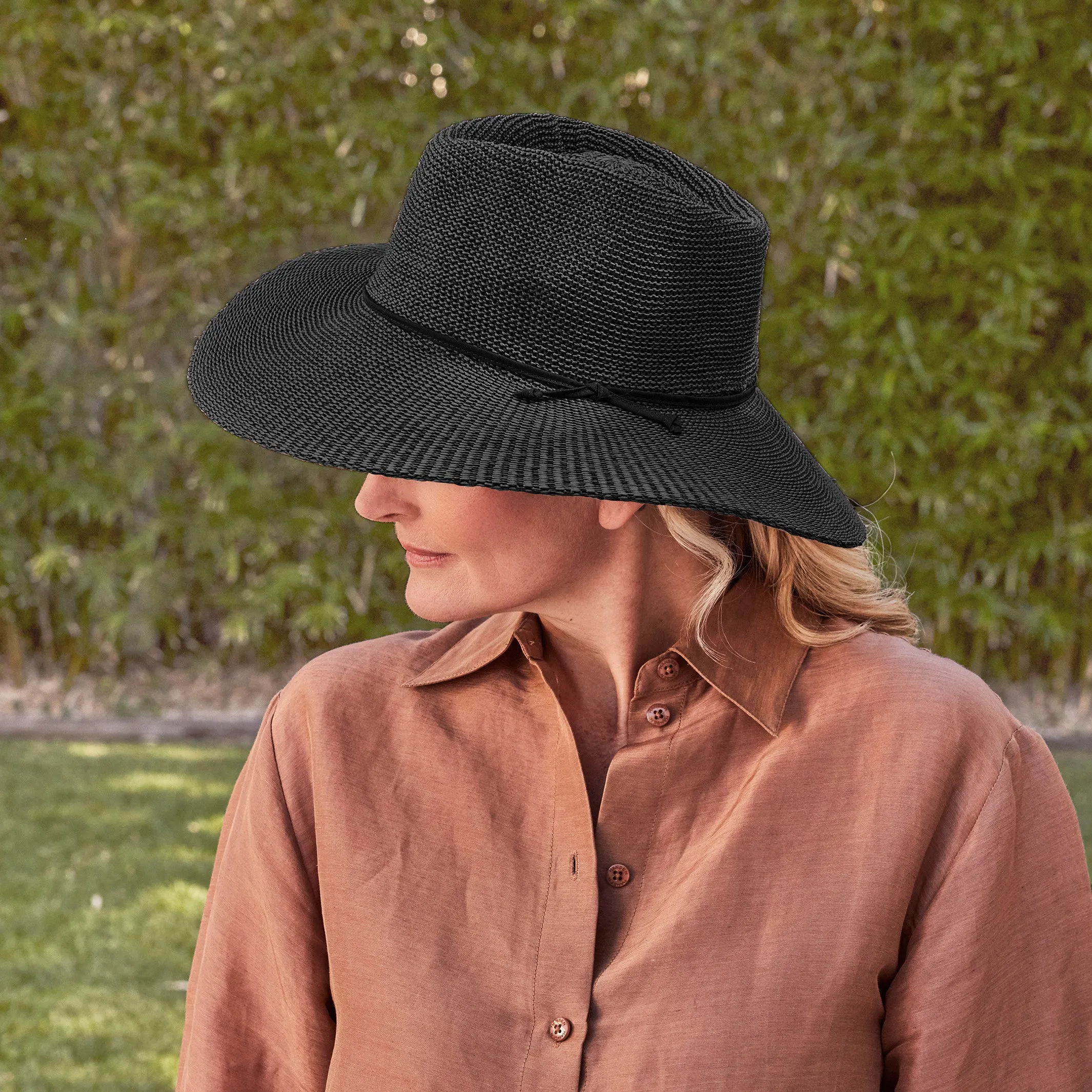 Marie Wide Brim Fedora Hat - Black