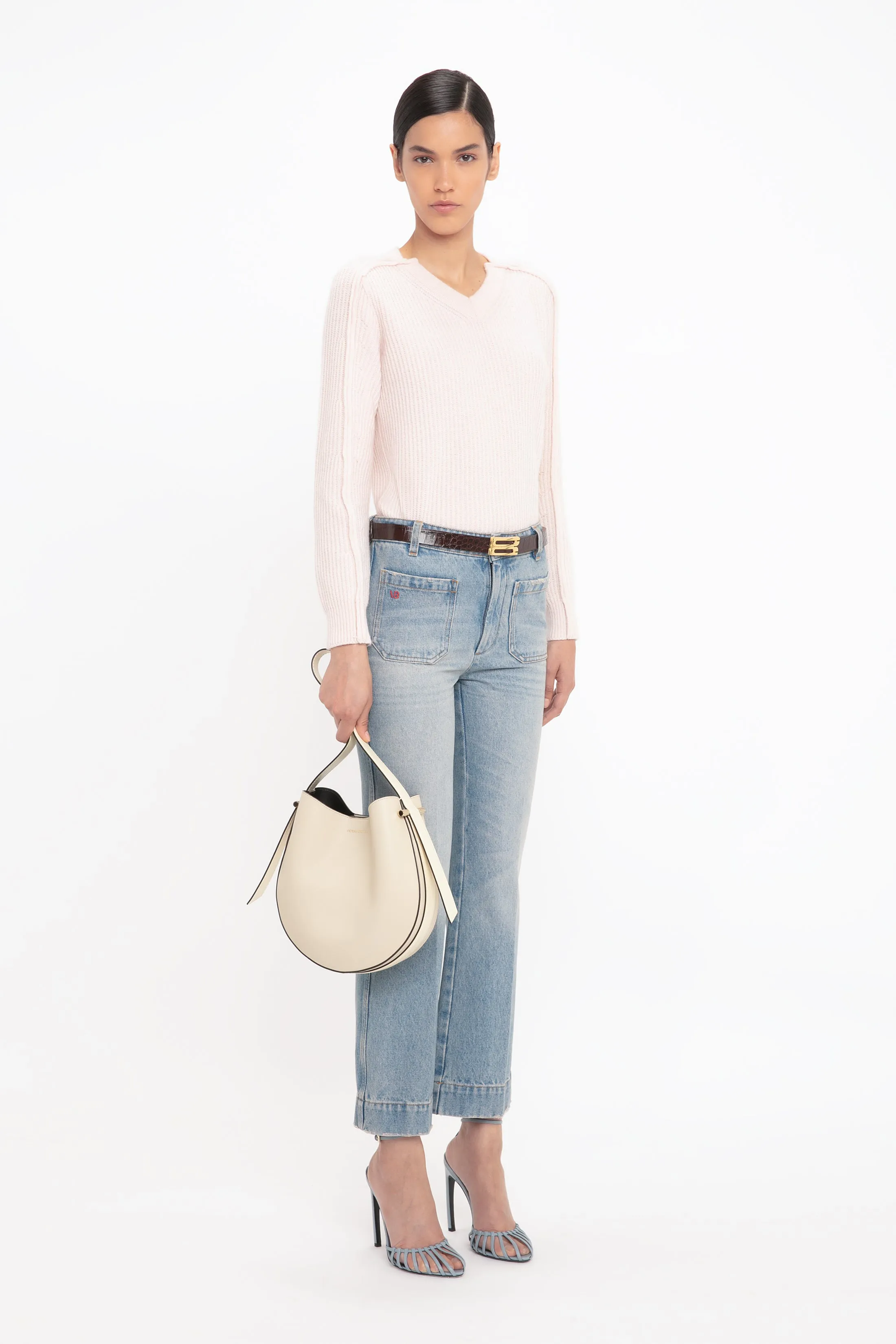 Medium Dia Hobo Bag In Ivory Smooth Leather