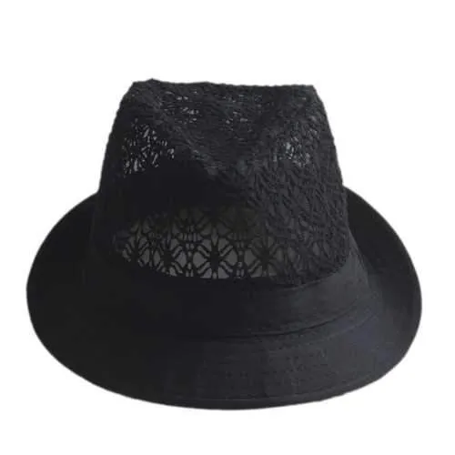 Men Women Wide Brim Fedora Jazz Hat Hollow Top Summer Beach Cap Jazz Gentleman Hats