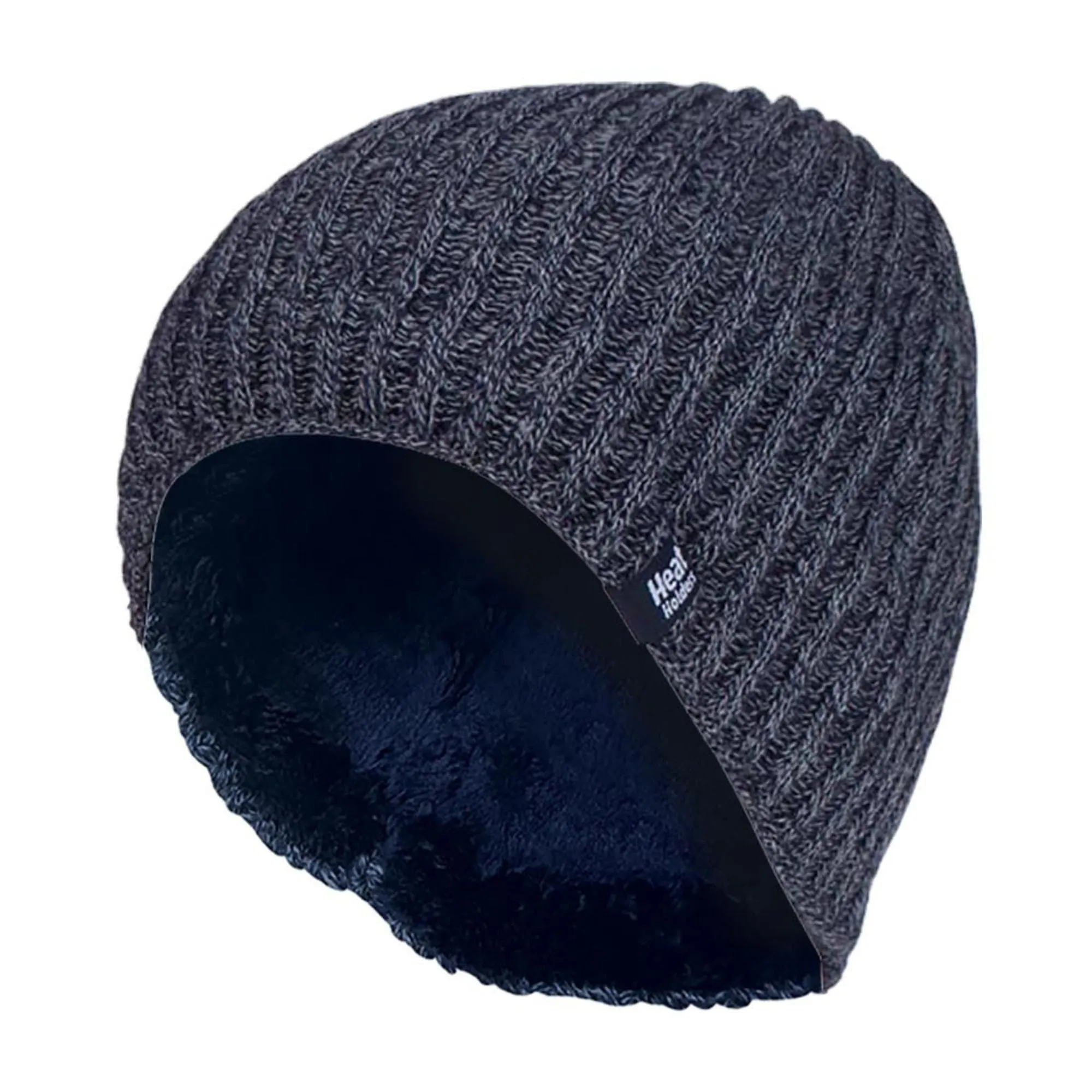 Mens Soft Fleece Lined Thermal Ribbed Beanie Hat