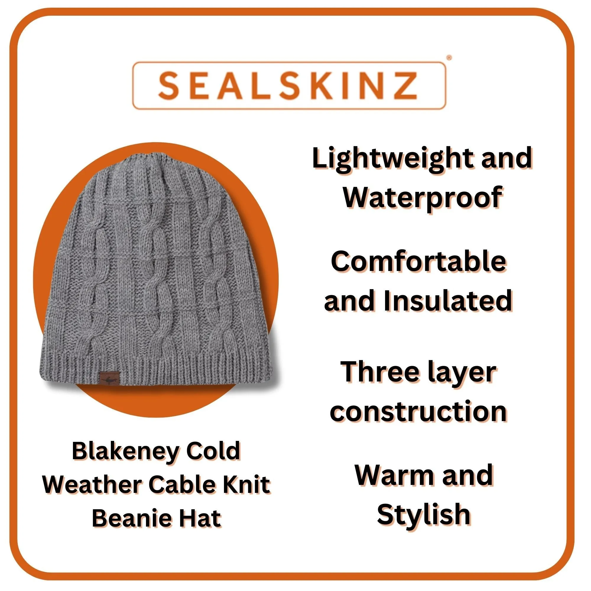 Mens Waterproof Cold Weather Cable Knit Beanie Hat