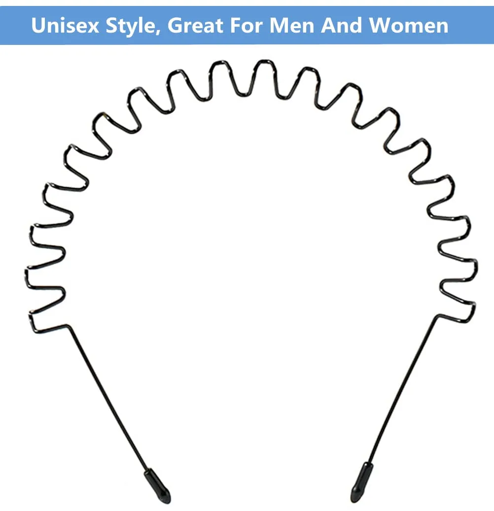 Metal Hair Band for Men Headband Women Hair Bands Men Unisex Black Wavy Spring Outdoor Sports Headbands for Men'S Hair Band Hoop Elastic Non Slip Head Band