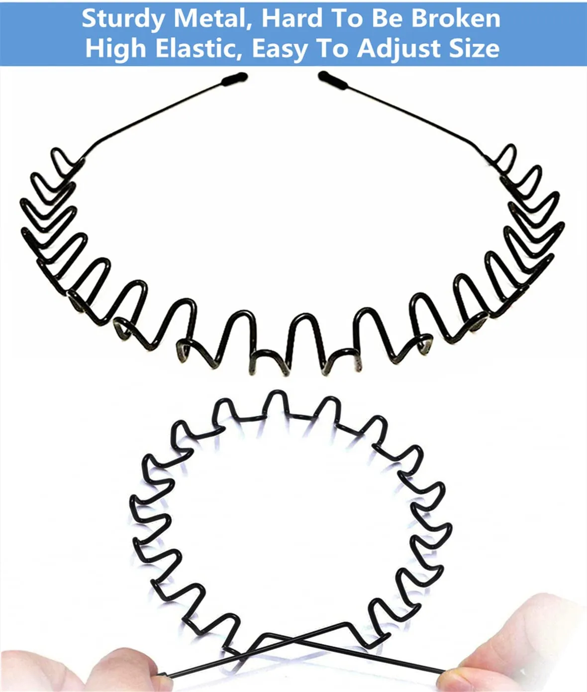 Metal Hair Band for Men Headband Women Hair Bands Men Unisex Black Wavy Spring Outdoor Sports Headbands for Men'S Hair Band Hoop Elastic Non Slip Head Band