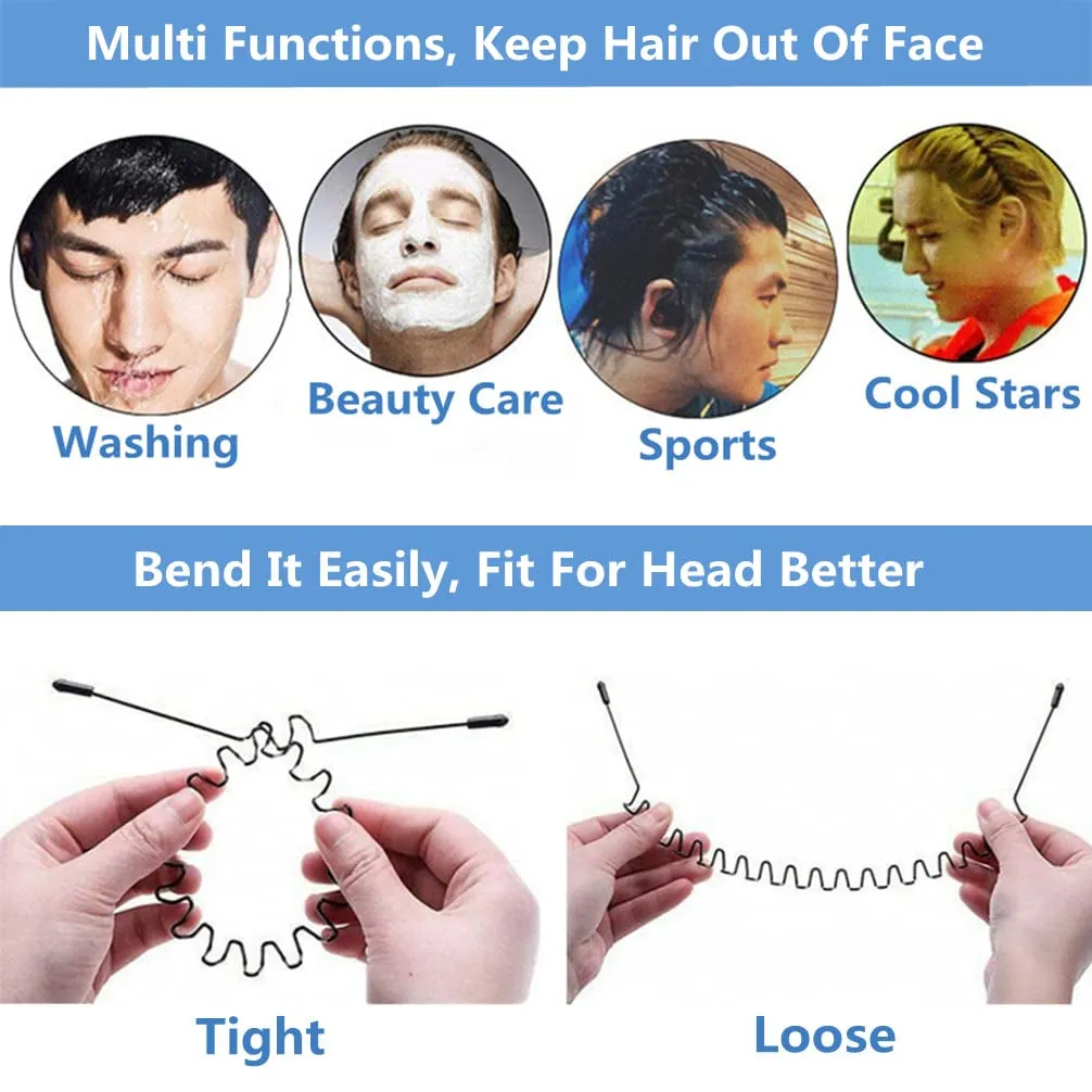 Metal Hair Band for Men Headband Women Hair Bands Men Unisex Black Wavy Spring Outdoor Sports Headbands for Men'S Hair Band Hoop Elastic Non Slip Head Band