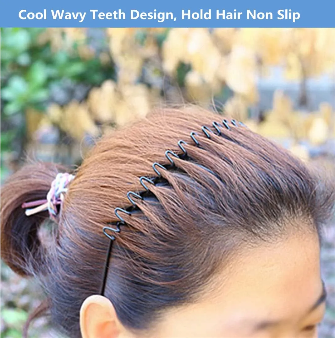 Metal Hair Band for Men Headband Women Hair Bands Men Unisex Black Wavy Spring Outdoor Sports Headbands for Men'S Hair Band Hoop Elastic Non Slip Head Band