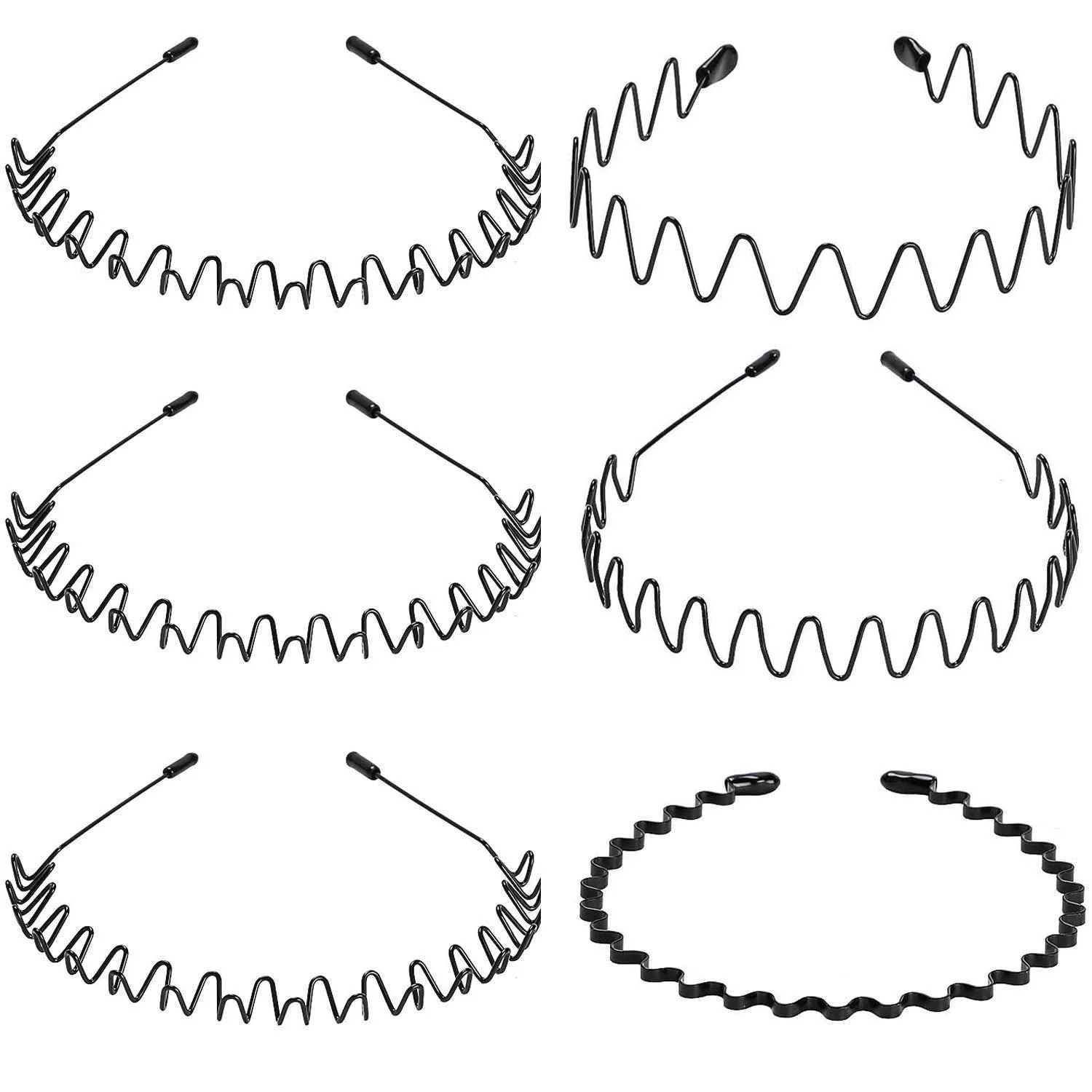 Metal Headbands, 2 Pack Fashion Unisex Black Hairband Spring Wave Non Slip Sports Headwear Hair Hoop Hair Accessories (2 Pack)