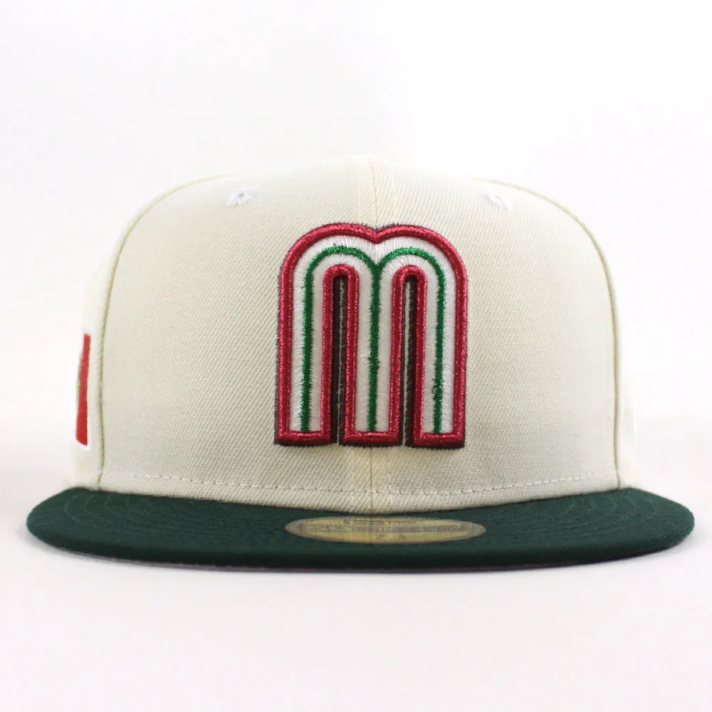 Mexico 2023 World Baseball Classic (WBC) New Era 59Fifty Fitted Hat (Chrome White Dark Green Gray Under Brim)