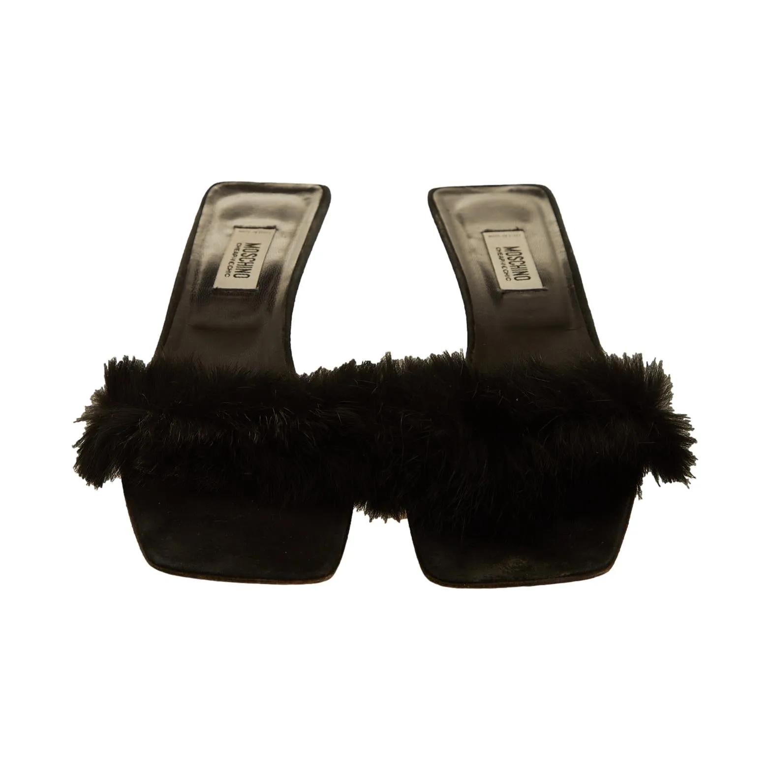 Moshino Black Fur Kitten Heels